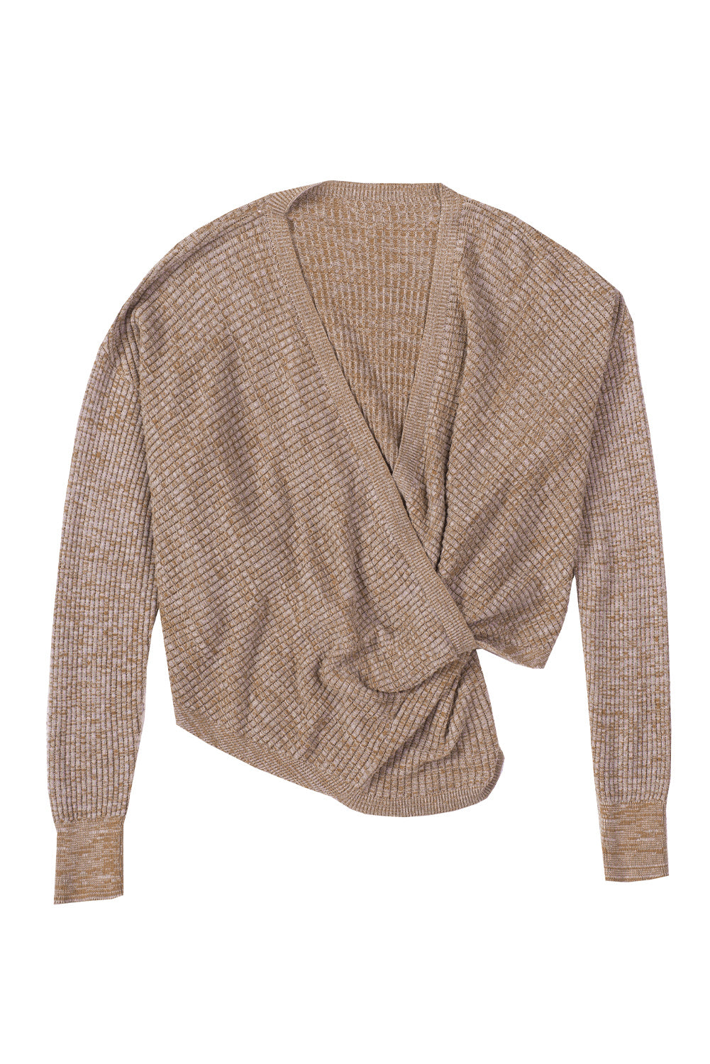 Apricot Wrap V Neck Waffle Sweater