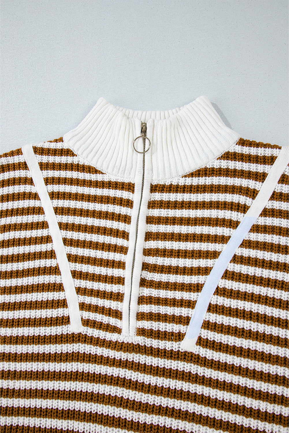 Pink Stripe Zip up Collar Drop Shoulder Sweater