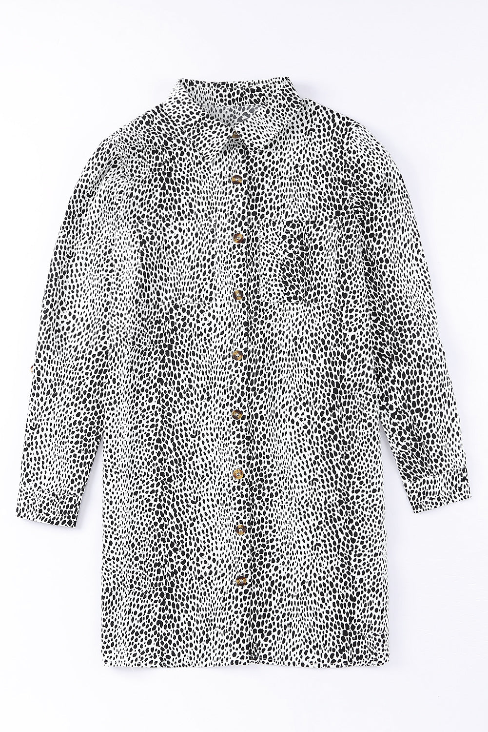 Cheetah Casual Long Sleeve Button Up Shirt Dress