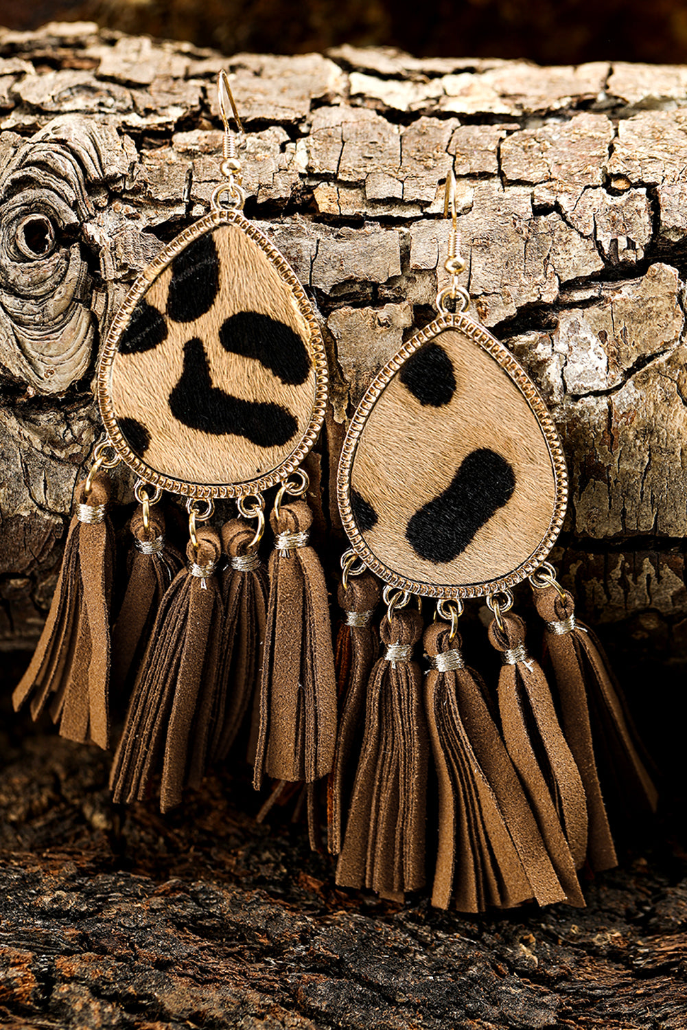 Honey Gold Leopard Print Tassel Hook Earrings