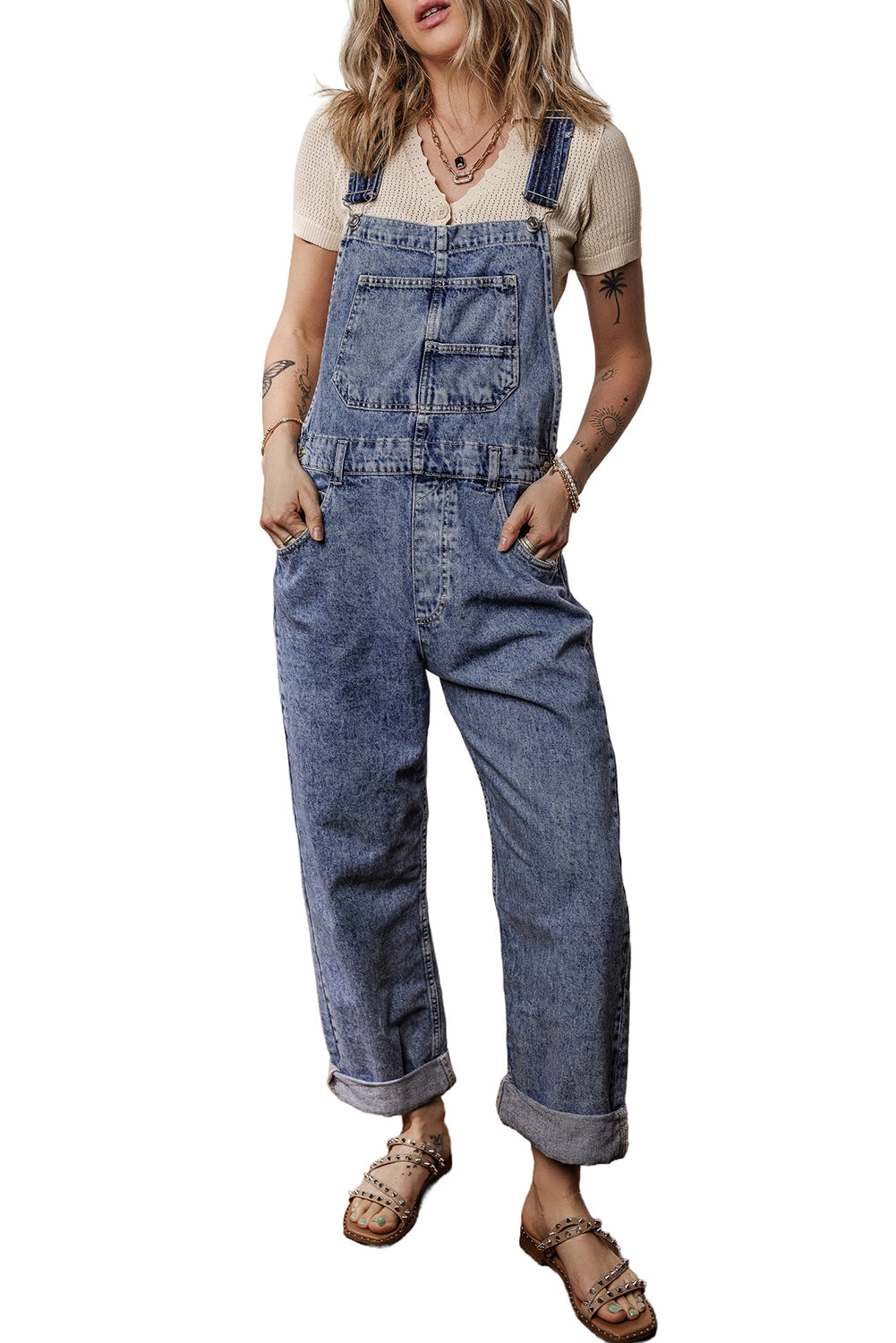 Sail Blue Straight Leg Pockets Denim Bib Overall