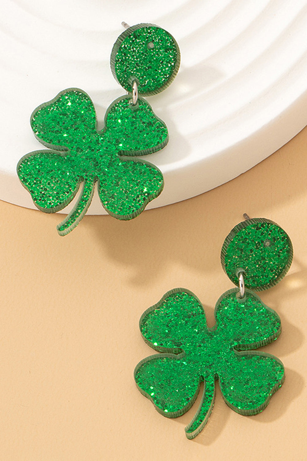 Blackish Green St Patricks Clover Shape Stud Earrings