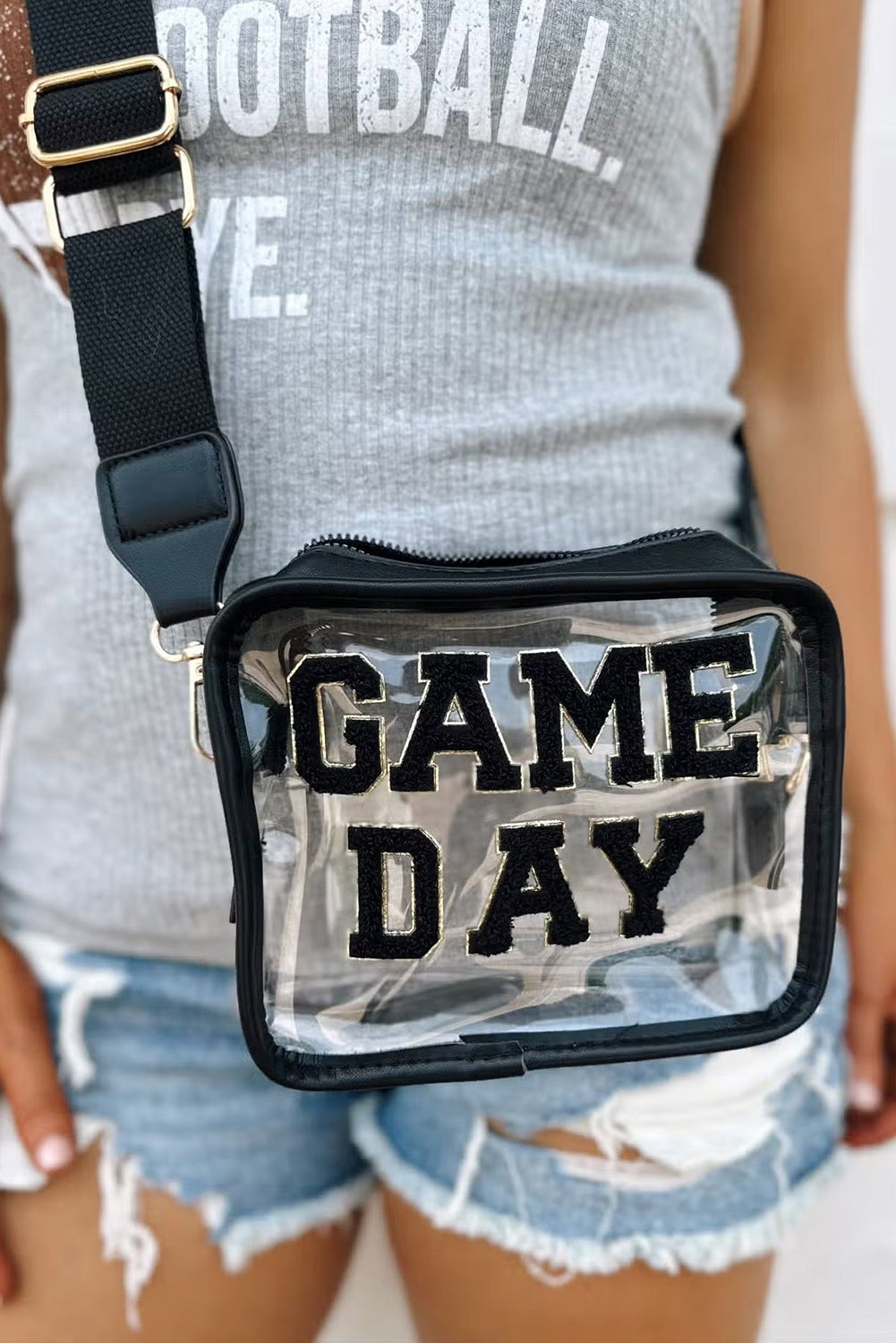 Fiery Red Chenille GAME DAY Pattern Clear Bag