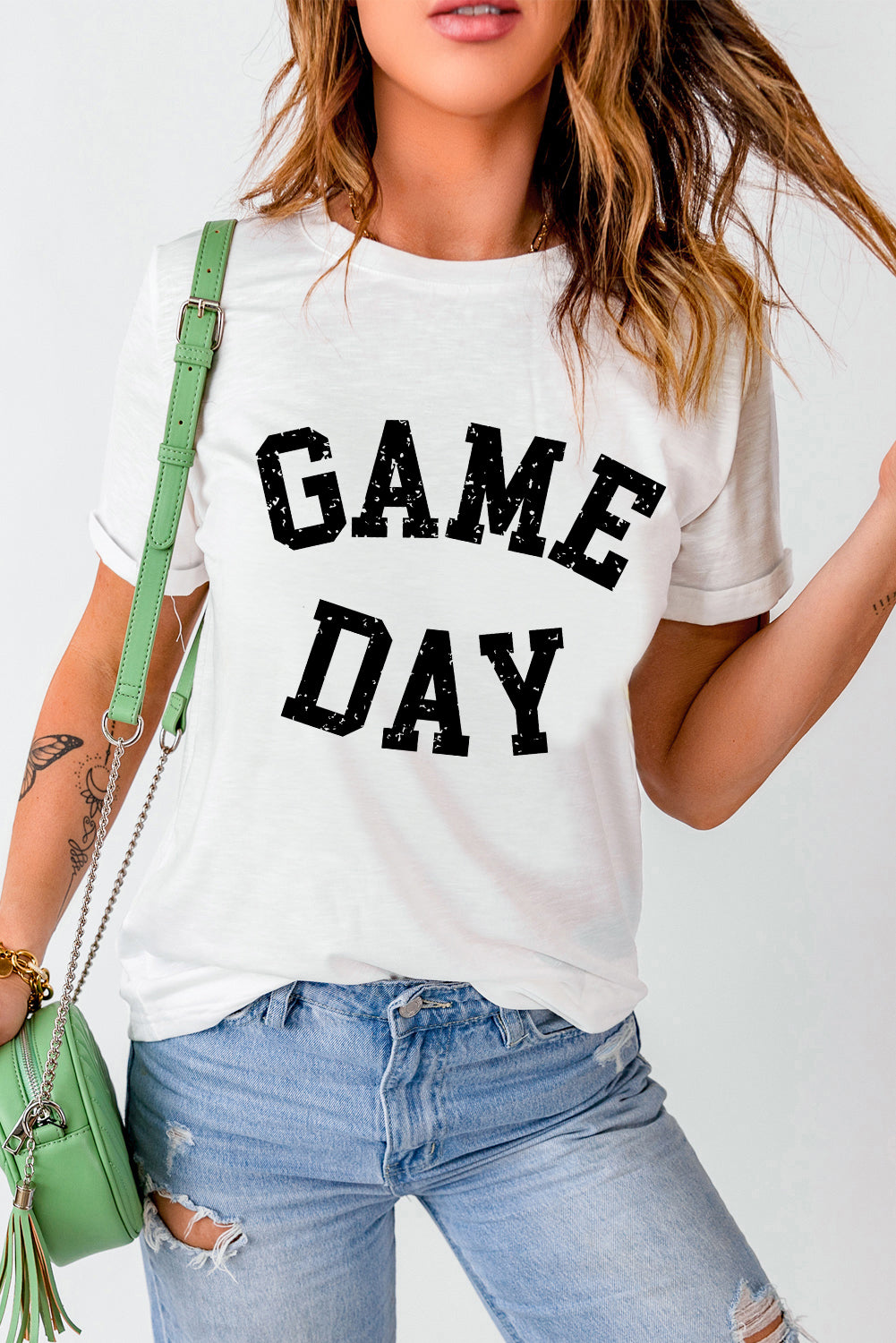 White GAME DAY Graphic Crewneck T Shirt