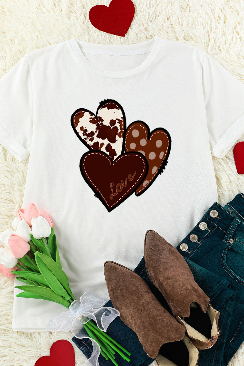 White Western Valentines Heart Graphic T-shirt