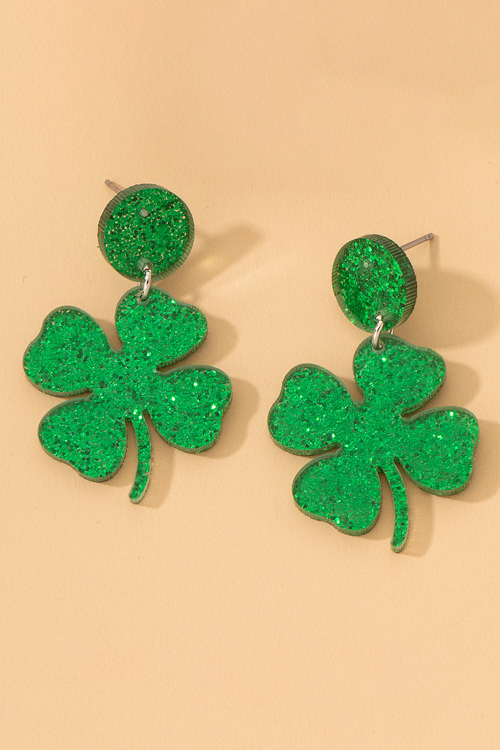 Blackish Green St Patricks Clover Shape Stud Earrings