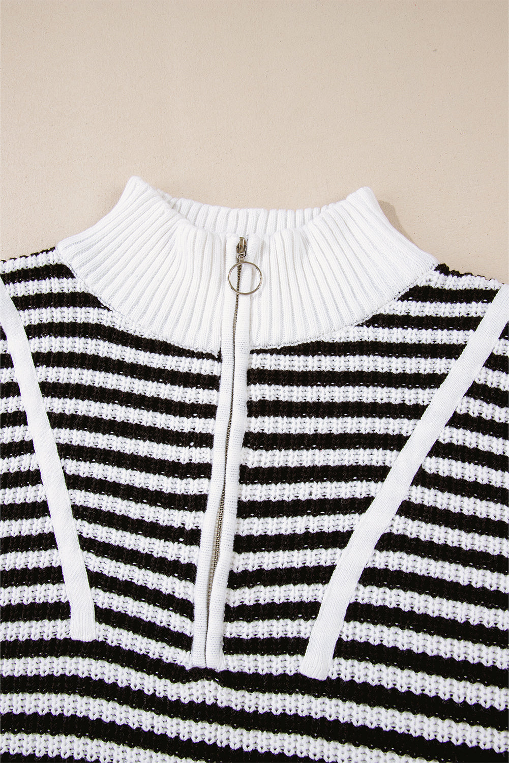 Pink Stripe Zip up Collar Drop Shoulder Sweater