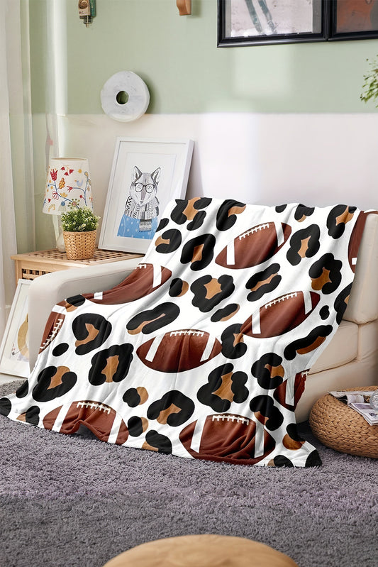 White Leopard & Rugby Football Print Flannel Blanket