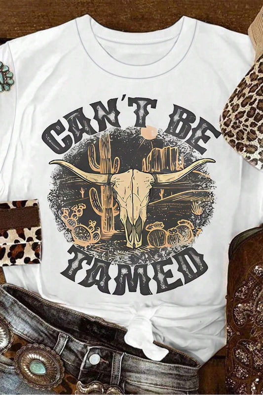 White Cant Be Tamed Western Steer Head Crew Neck T Shirt