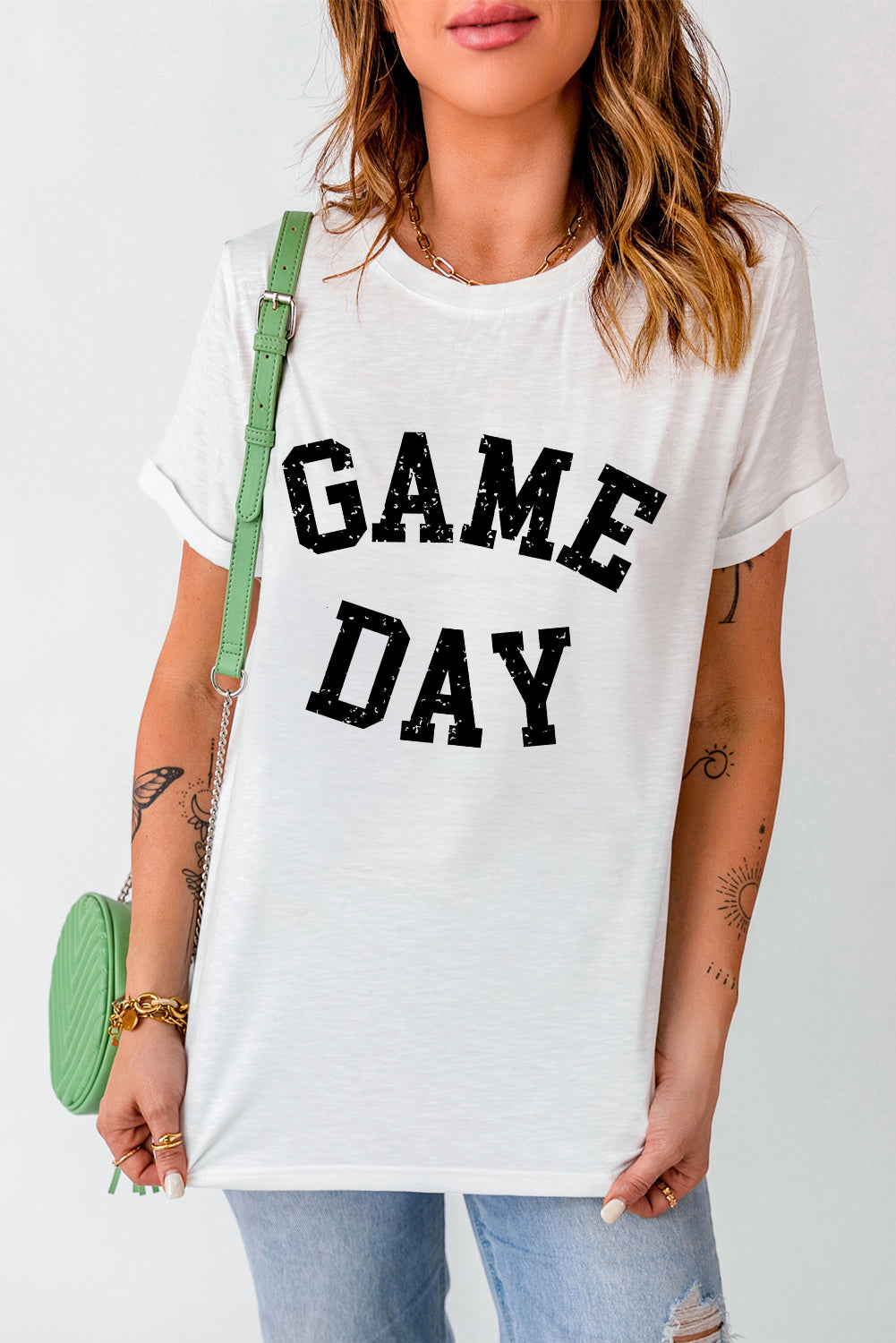 White GAME DAY Graphic Crewneck T Shirt