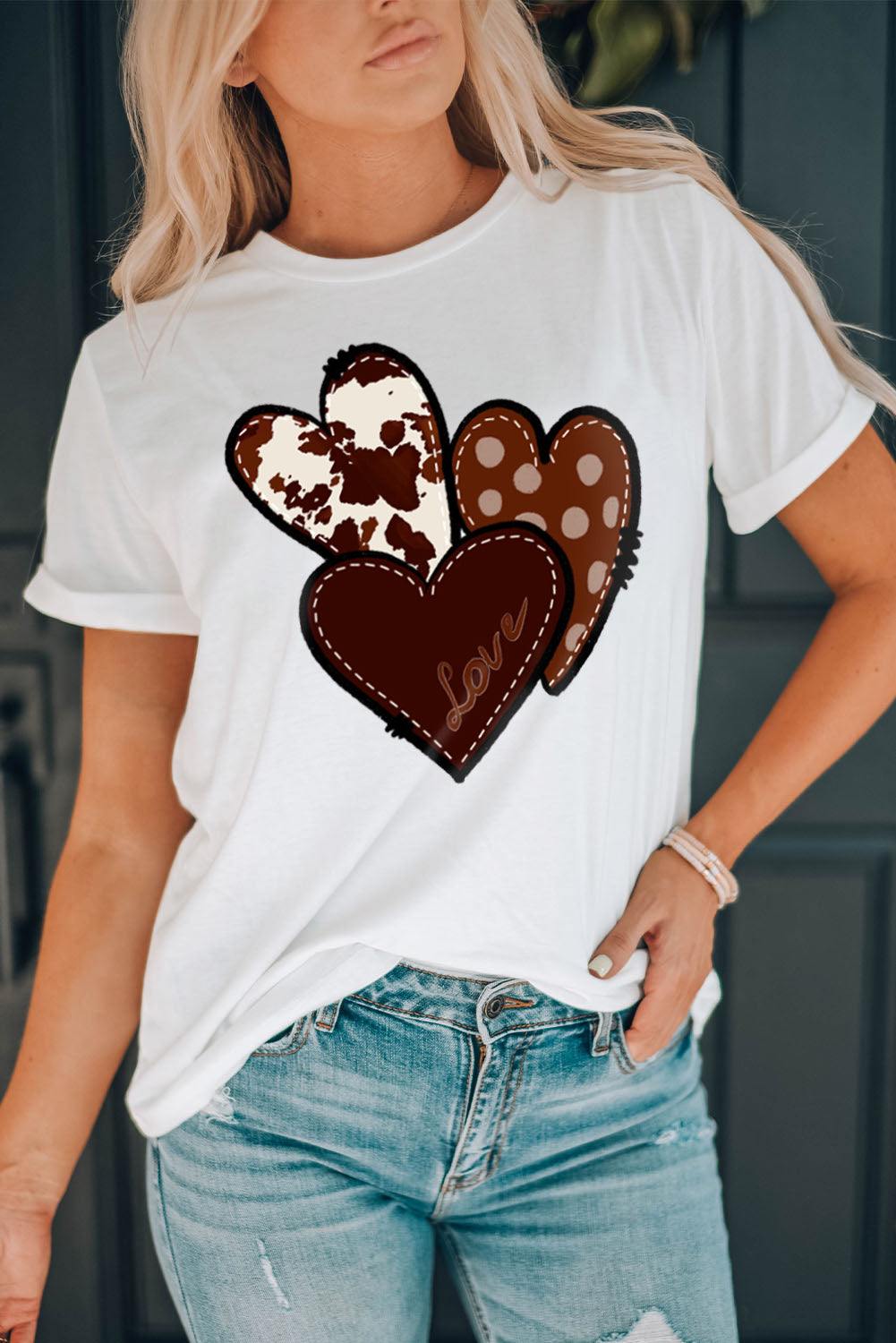 White Western Valentines Heart Graphic T-shirt