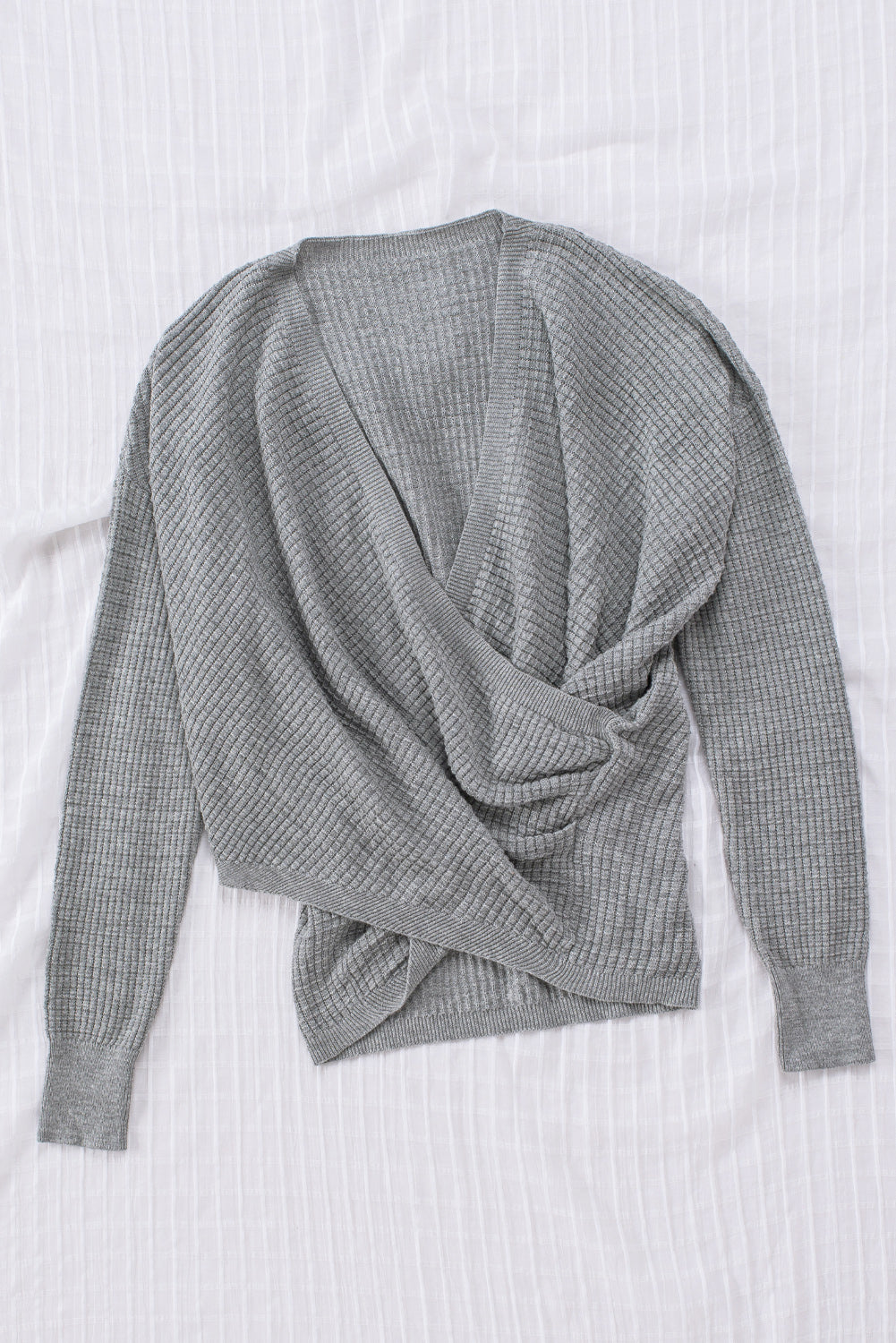 Apricot Wrap V Neck Waffle Sweater