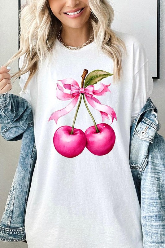 Cherry with Coquette Bow Plus Heavyweight Tee