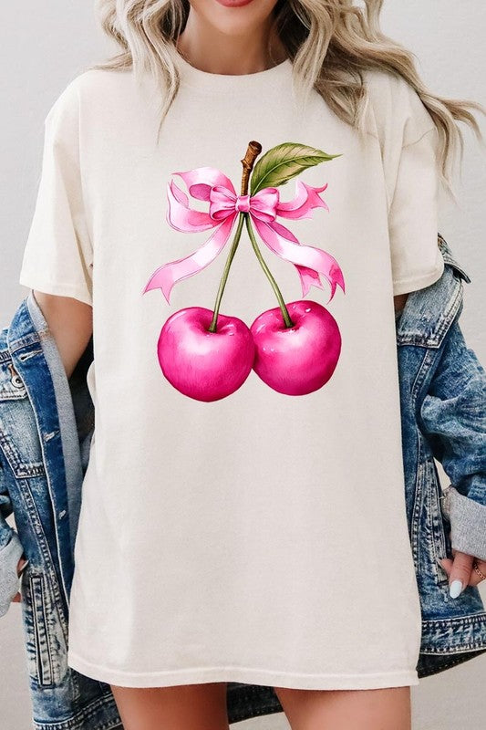 Cherry with Coquette Bow Plus Heavyweight Tee