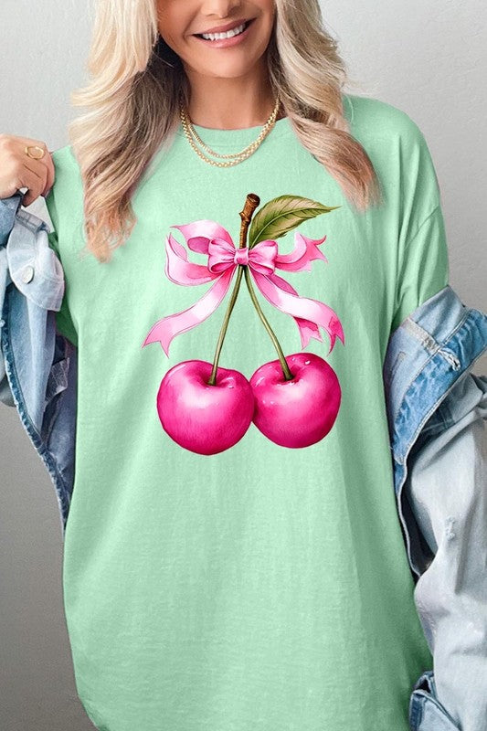 Cherry with Coquette Bow Plus Heavyweight Tee