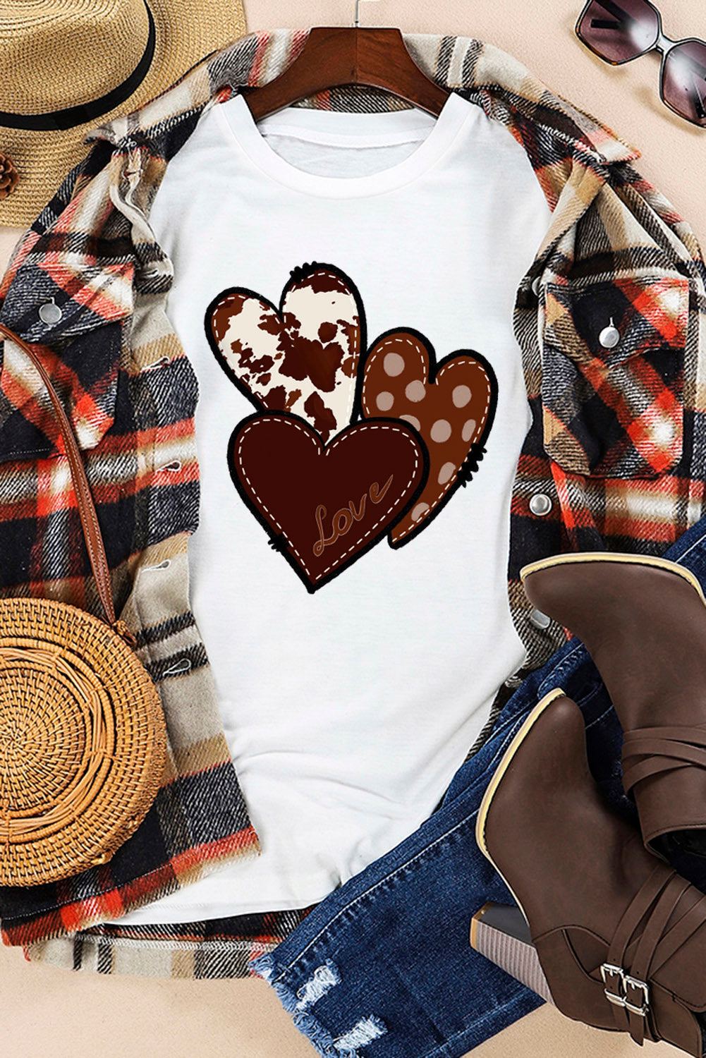 White Western Valentines Heart Graphic T-shirt