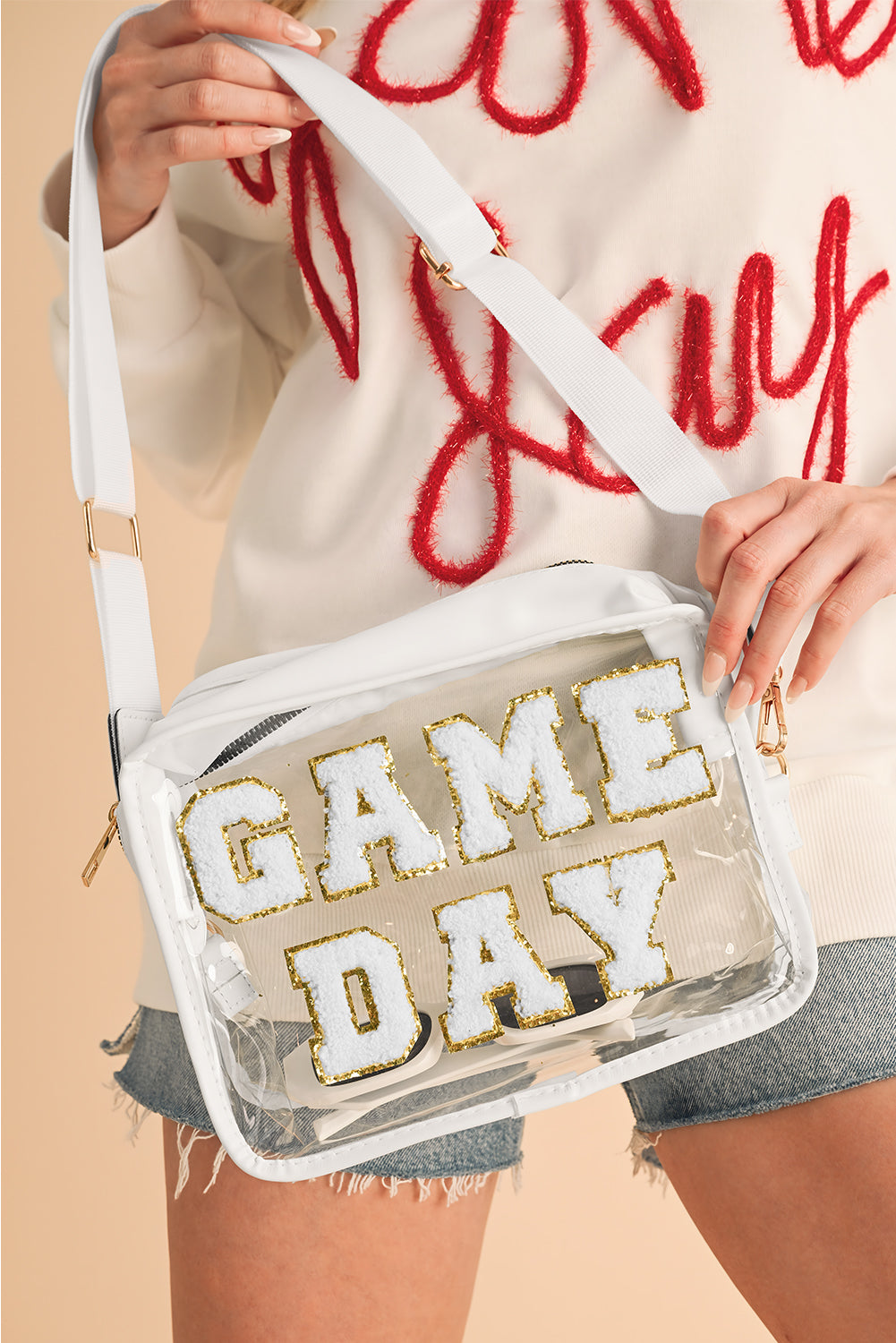 Fiery Red Chenille GAME DAY Pattern Clear Bag