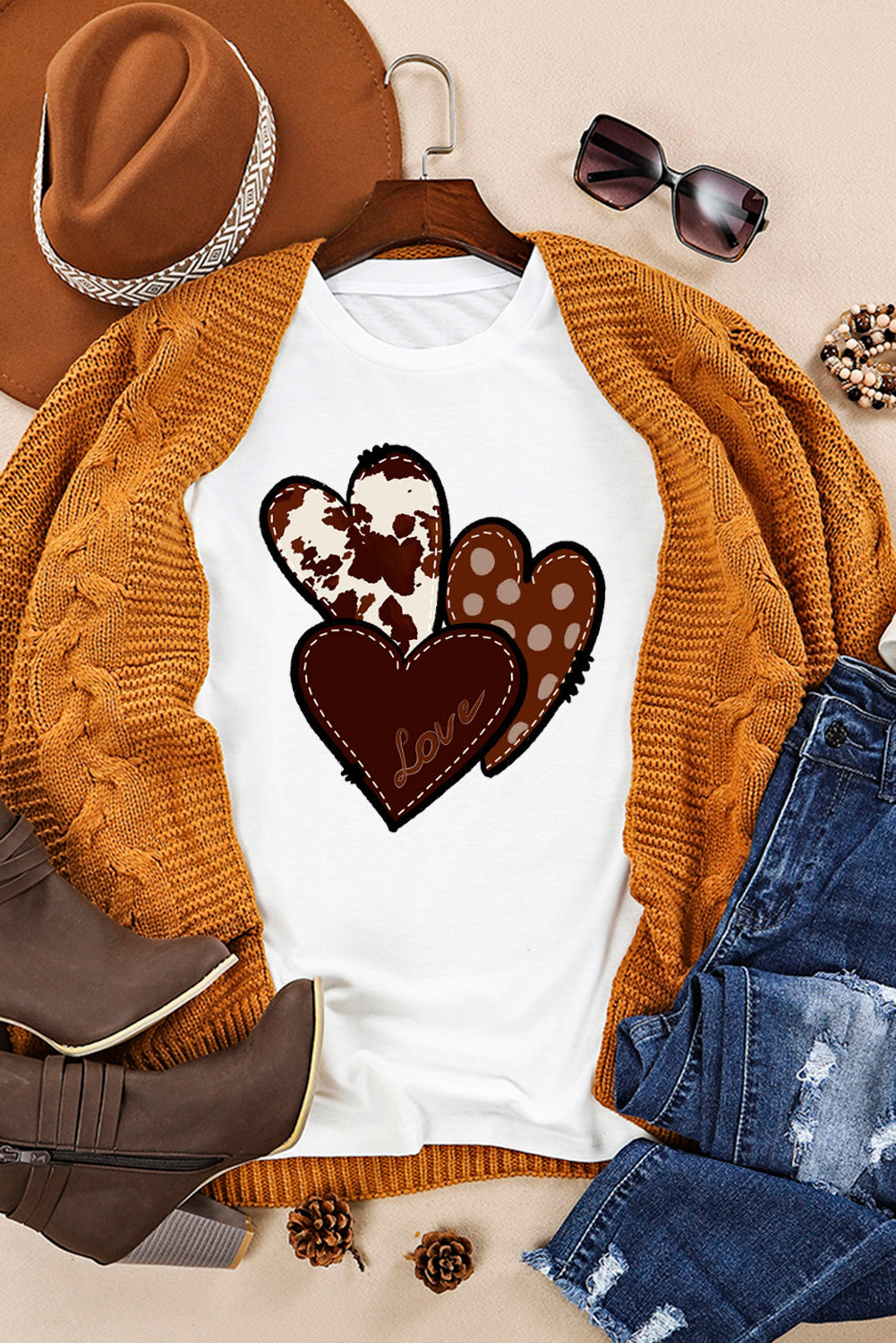 White Western Valentines Heart Graphic T-shirt