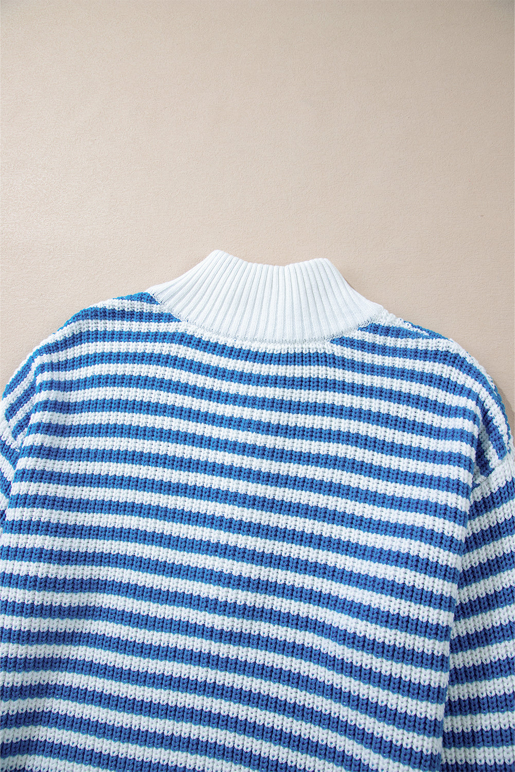 Pink Stripe Zip up Collar Drop Shoulder Sweater