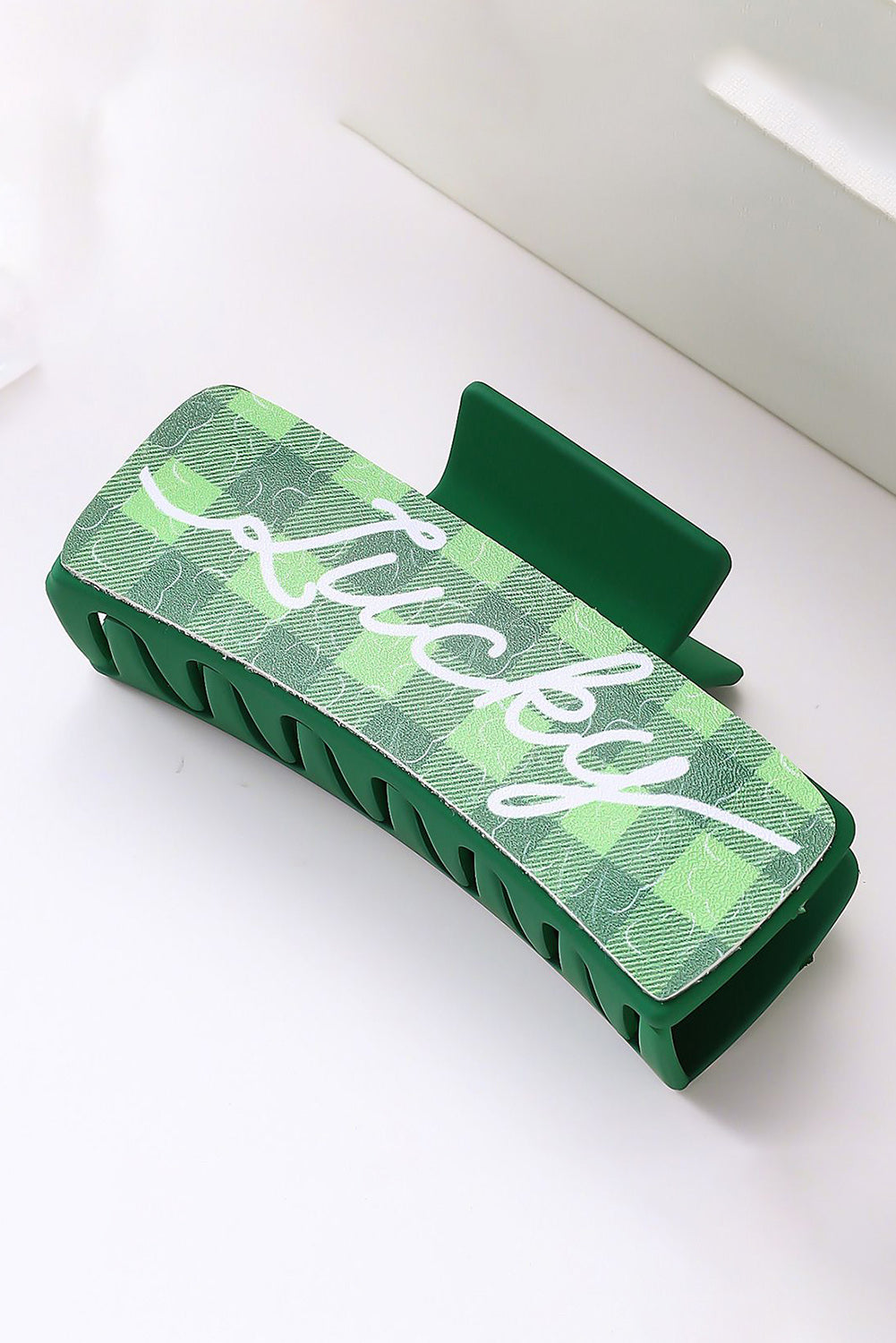 Dark Green St. Patricks Plaid Lucky Pattern Claw Clip