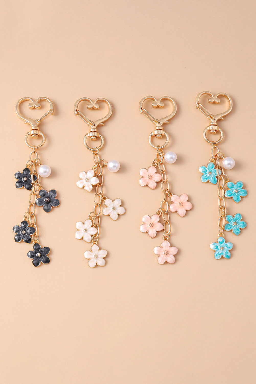 Light Pink Cute Flower Alloy Heart Keychain