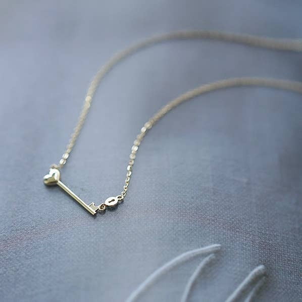 14K Gold Love Key Necklace