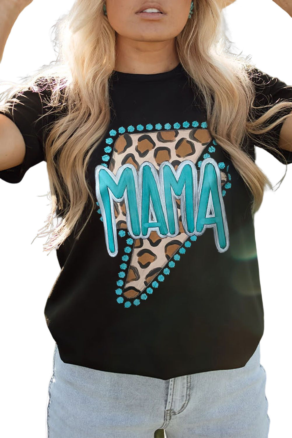 Black Western MAMA Leopard Lightning Graphic Tee