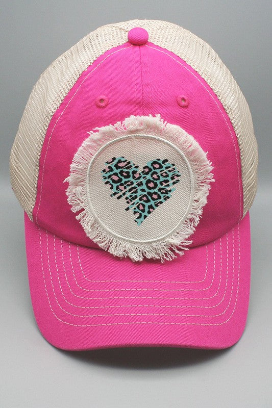 Teal Leopard Heart Patch Trucker Hat