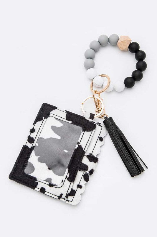 Cow Print Tassel Silicon Bracelet Card Holder