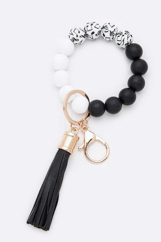 Silicon Printed Beads Tassel Bracelet Key Chain