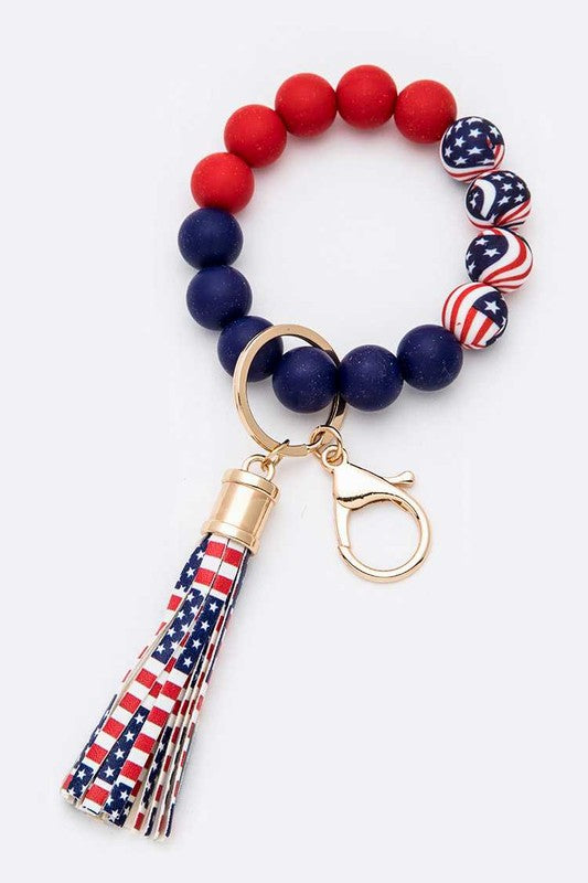 Silicon Printed Beads Tassel Bracelet Key Chain