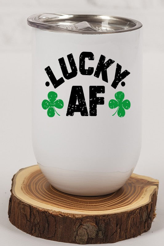 St Patricks Day Lucky AF Clover Wine Tumbler