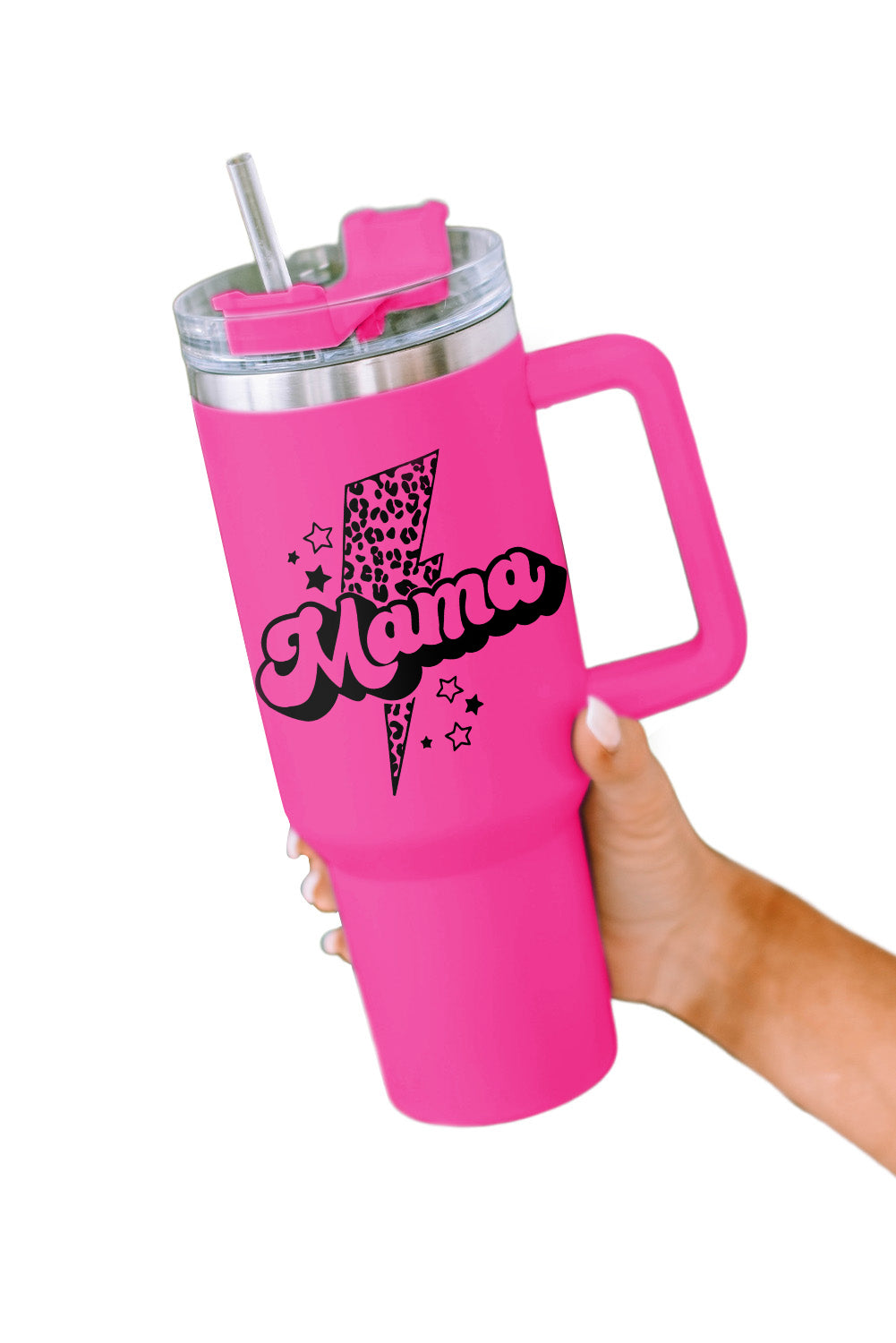 Rose Mama Leopard Lightning Print Portable Cup with Handle 40oz