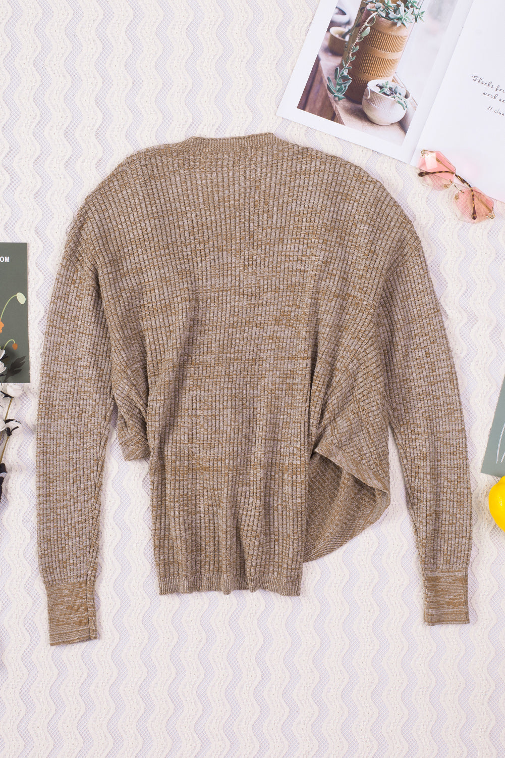 Apricot Wrap V Neck Waffle Sweater