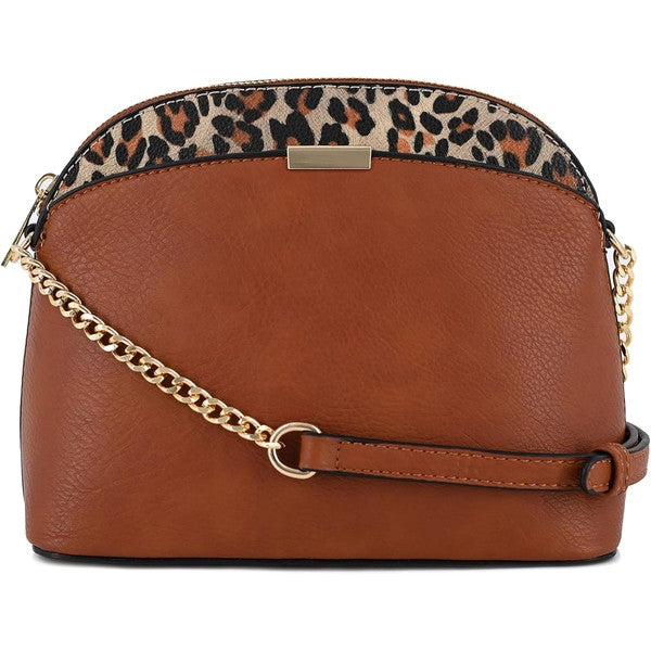 Leopard Accent Small Dome Crossbody Bag