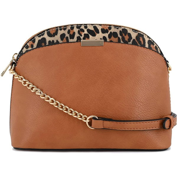 Leopard Accent Small Dome Crossbody Bag