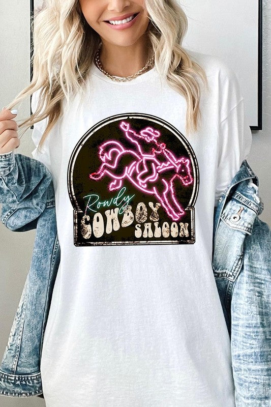 Cowboy Saloon Neon Graphic Heavyweight T Shirts