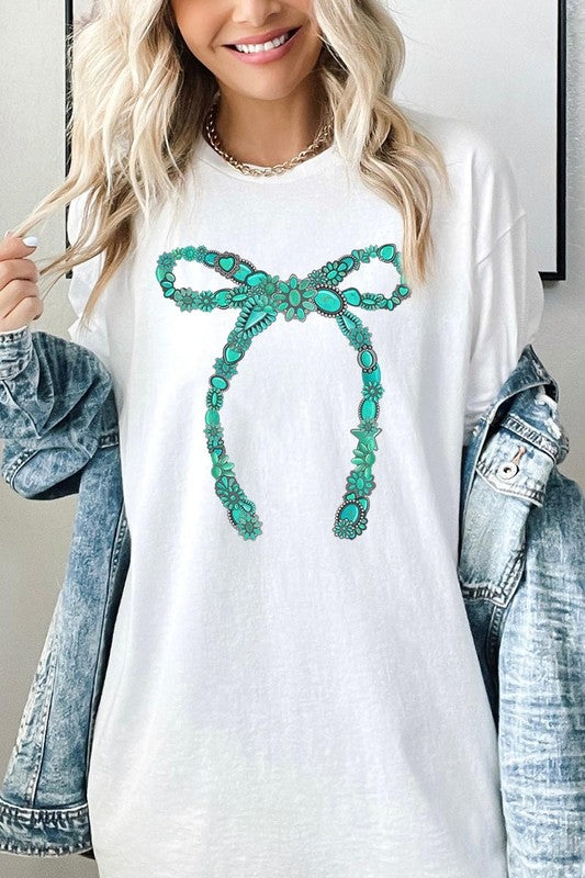 Turquoise Bow Graphic Heavyweight T Shirts