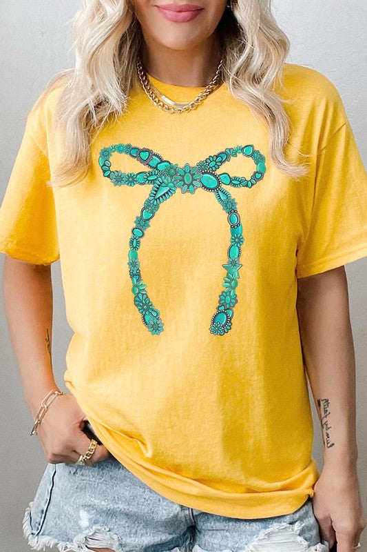 Turquoise Bow Graphic Heavyweight T Shirts