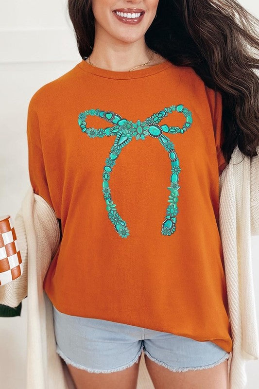 Turquoise Bow Graphic Heavyweight T Shirts