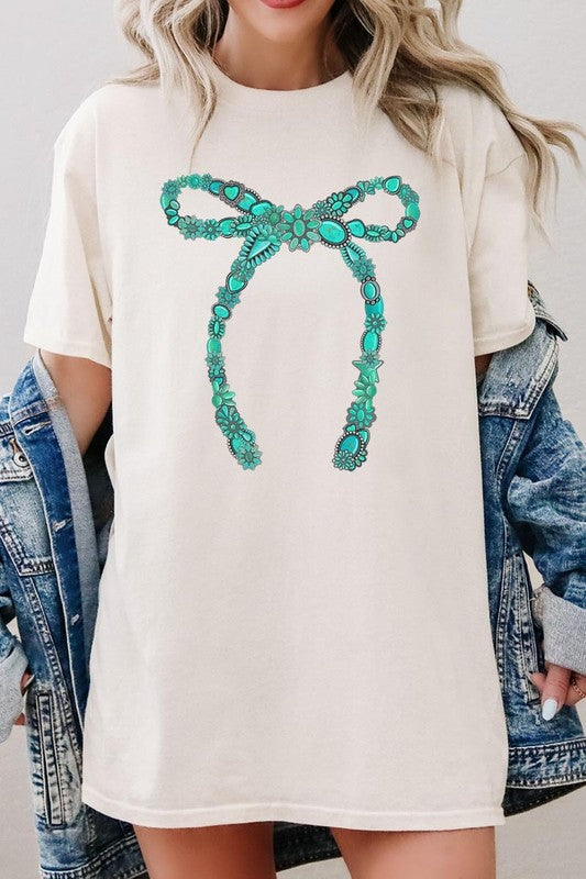 Turquoise Bow Graphic Heavyweight T Shirts