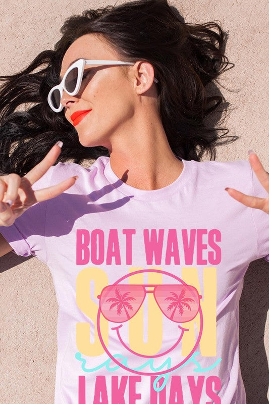 Boat Waves Sun Rays Lake Days Graphic T Shirts