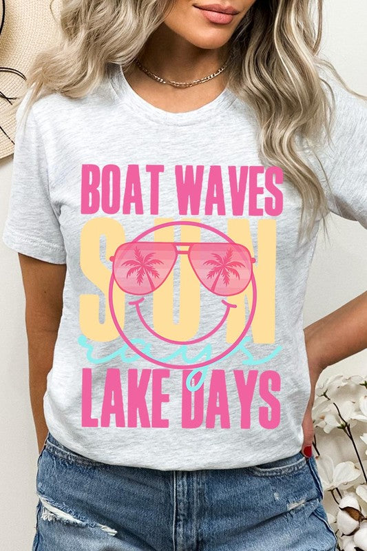 Boat Waves Sun Rays Lake Days Graphic T Shirts