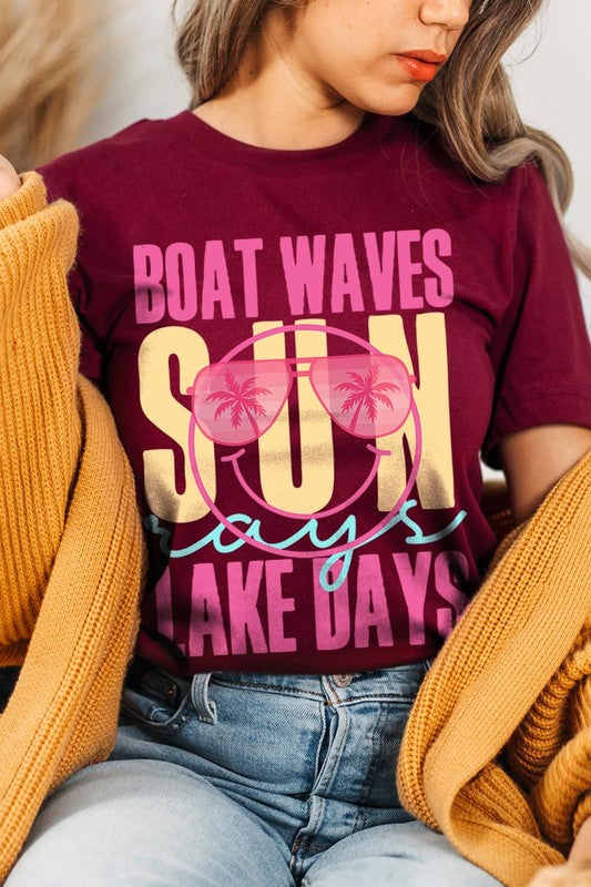 Boat Waves Sun Rays Lake Days Graphic T Shirts