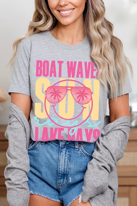 Boat Waves Sun Rays Lake Days Graphic T Shirts