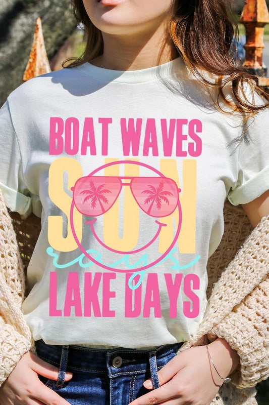 Boat Waves Sun Rays Lake Days Graphic T Shirts