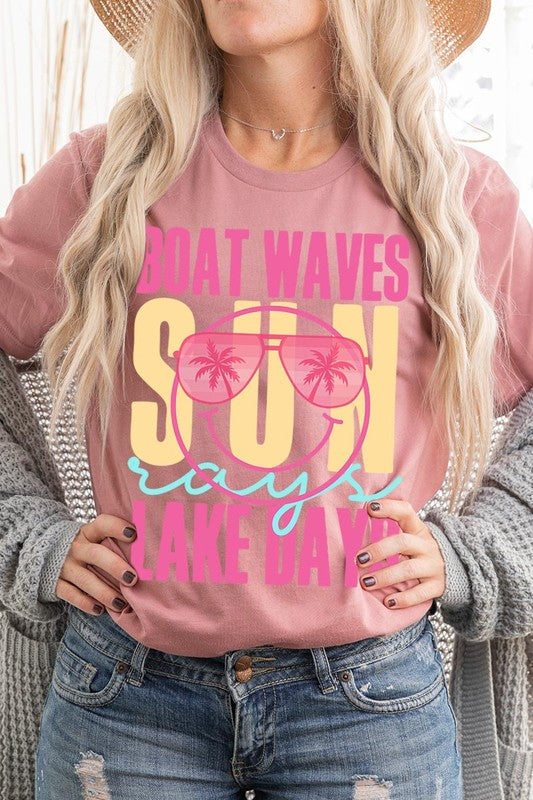 Boat Waves Sun Rays Lake Days Graphic T Shirts