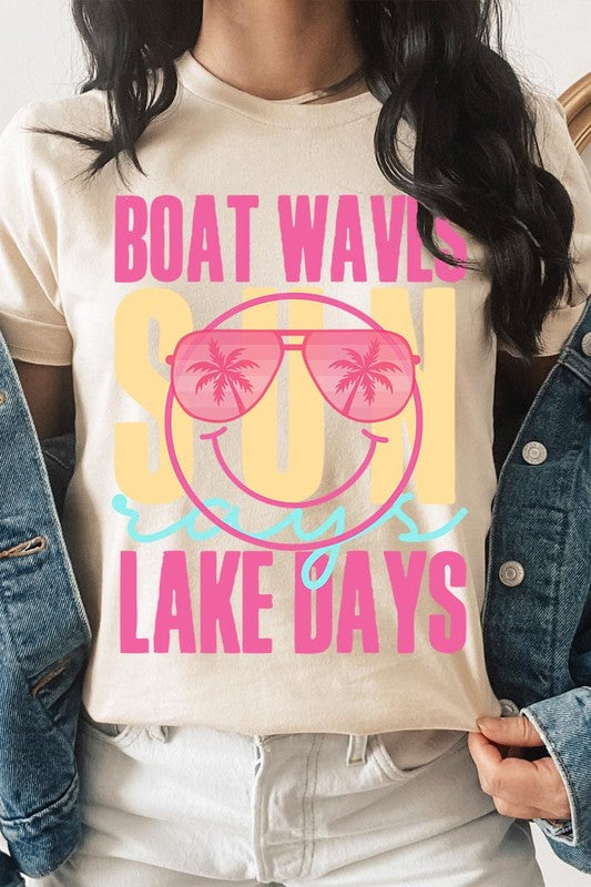 Boat Waves Sun Rays Lake Days Graphic T Shirts