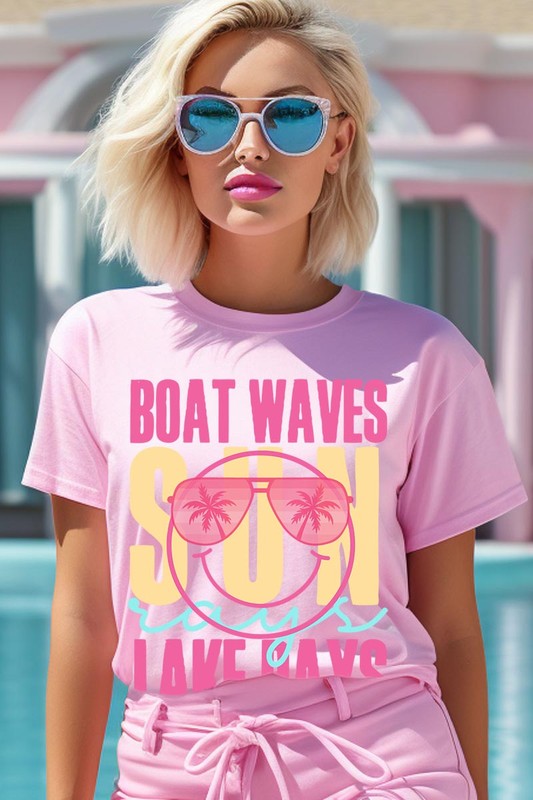 Boat Waves Sun Rays Lake Days Graphic T Shirts