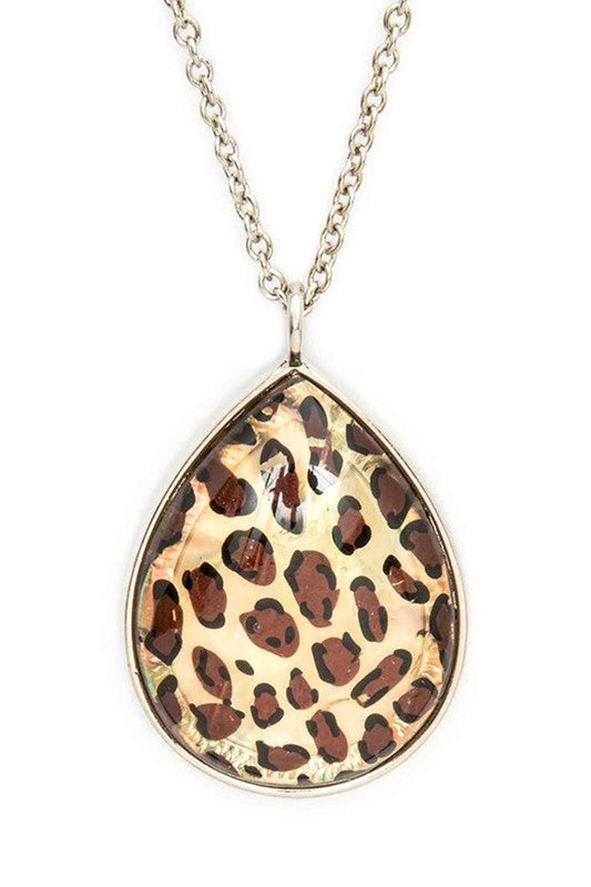 Resin Leopard Printed Drop Pendant Long Necklace